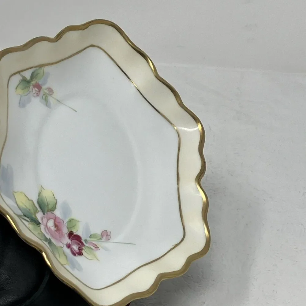 Nippon Gravy Sauce Boat w Underplate Roses Gilt Painted Gold & Raised Flower VTG